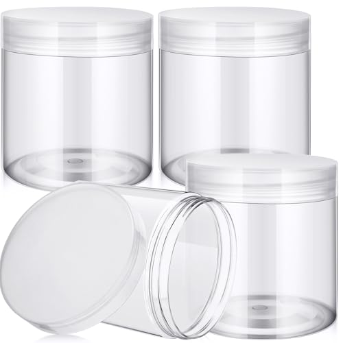 Image of Patelai 4 Pcs Plastic Jars Wide Mouth with Lids,16 Ounce,Clear | Travel Size for Creams Oils, Clear Round Storage Cosmetics Containers, Leak Proof Screw on Lids for Makeup Beauty DIY