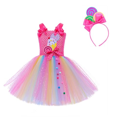 Vestido niñas con estampado de hielo caramelo y falda tutú flexible que no pica