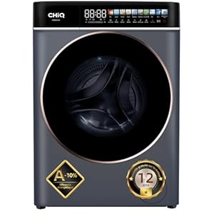 CHiQ CW086581AX Wasmachine 8 kg met 13,5" LED Touchscreen, Energieklasse A-10%, Stoomwassen & Snelwassen, BLDC Motor (1400 RPM), Grote Trommel, Antibacteriële Deurafdichting, Grijs
