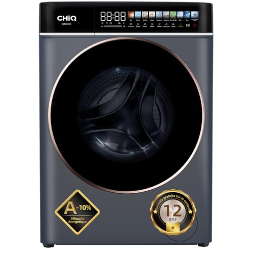 CHiQ CW086581AX Lave-linge 8 kg, Écran Tactile LED 13,5 pouces, Énergie A-10 pourcent, Lavage Vapeur et Rapide, Moteur BLDC (1400 tr/min), Grand Tambour, Joint Antibactérien, Gris