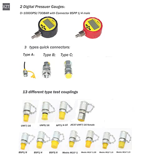 Xzt 70K Digital Hydraulic Pressure Test Coupling Kit,Pressure Gauge,Test Hose,Test Point For Excavator Construction Machinery Repair #TOP3