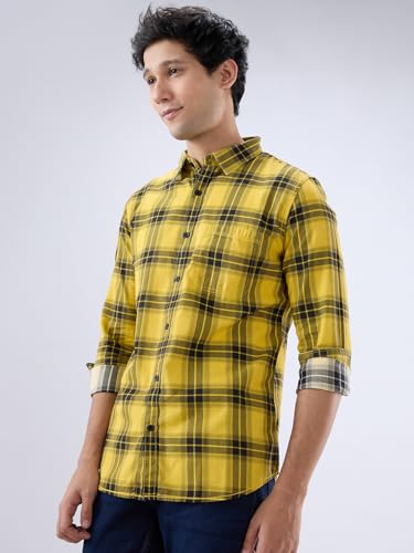 Image of Spykar Men's Regular Fit N /A Full Sleeve Checked Casual Shirts
