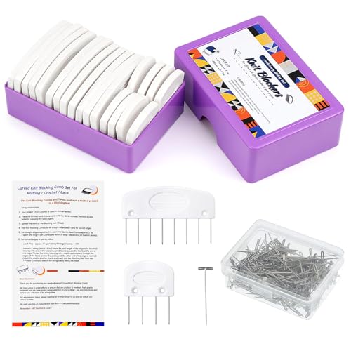 Peignes de Blocage à Tricoter, 20 Aiguilles à Peigne avec 100 Aiguilles en T, Boîte Bloqueur de Tricot, Aiguille à Peignes, Peigner de Verrouillage à Tricoter, Blocage de Tricot Aiguille de Tension