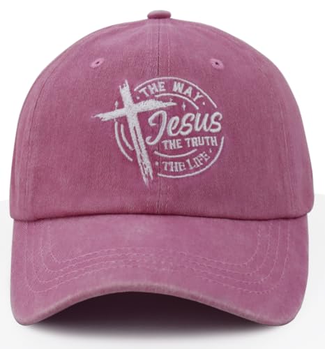 The Way The Truth The Life Baseball Cap for Men Women, Adjustable Cotton Embroidered Christian Jesus Hat, Pink, One size
