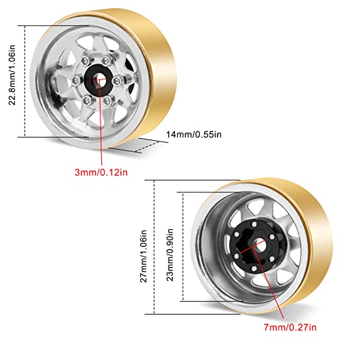 Image of OGRC 1.0 RC Wheel Rims with Brass Rings Deep Dish Wheel Rims 1.0 Beadlock Wheels for 1 /18 TRX4M 1 /24 SCX24 C10 JLU Deadbolt Gladiator Bronco Crawler Car (Silver)