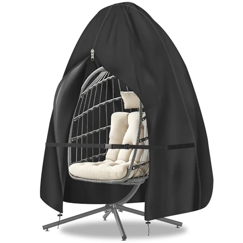 RICHIE Upgraded 75x45 Patio Egg Chair Covers Waterproof & UV Resistant Heavy-Duty Zippered Cover for Outdoor Egg Swing Chairs Hanging Chairs All-Weather Protection for Garden Balcony Black