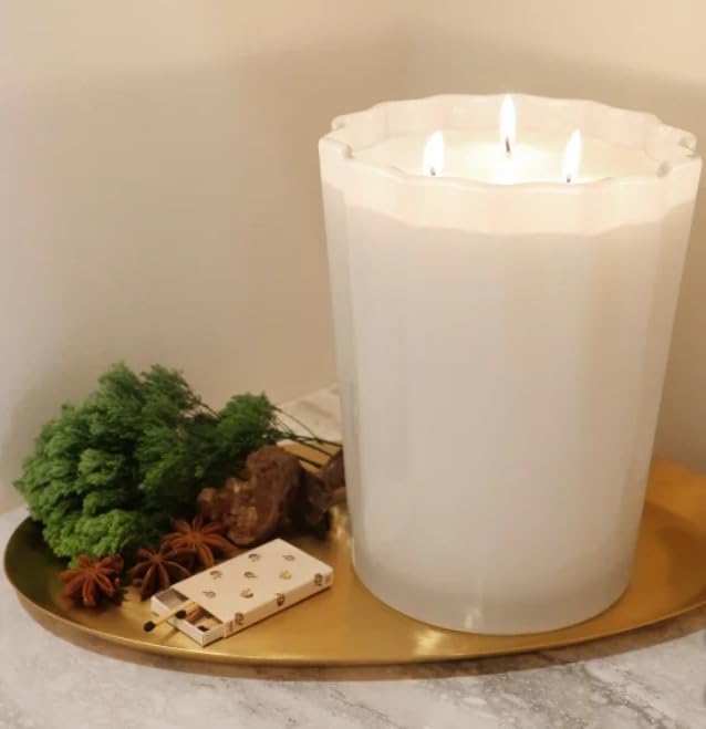 Sand + Fog 57 oz. Scalloped Candle with Rubber Wood Lid -Ocean Mist