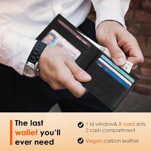 Image of RUNBOX Wallet for Men Slim Leather Bifold RFID Blocking Minimalist Front Pocket Design with Gift Box | Minimalist Front Pocket Design, Holds 8 Cards, RFID Protection, Gifts for Men on Birthdays, Father's Day, and Christmas