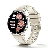 Dpofirs Reloj Inteligente para Hombres y Mujeres, Rastreador de Ejercicios HD de 1,32 Pulgadas, Más de 100 Modos Deportivos, Linterna, Correa de Reloj Extraíble (Beige)