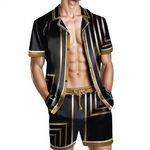 MANTORS Men’s Satin Silk Hawaiian Shirt Sets Button Down 2