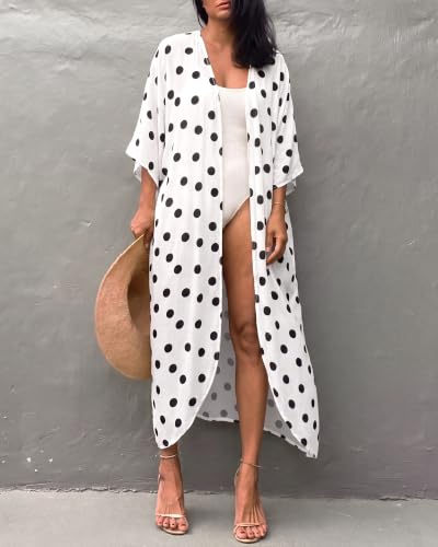 Image of Bsubseach Stylish Tie Dye Open Front Long Kimono Swimsuit Coverup for Women