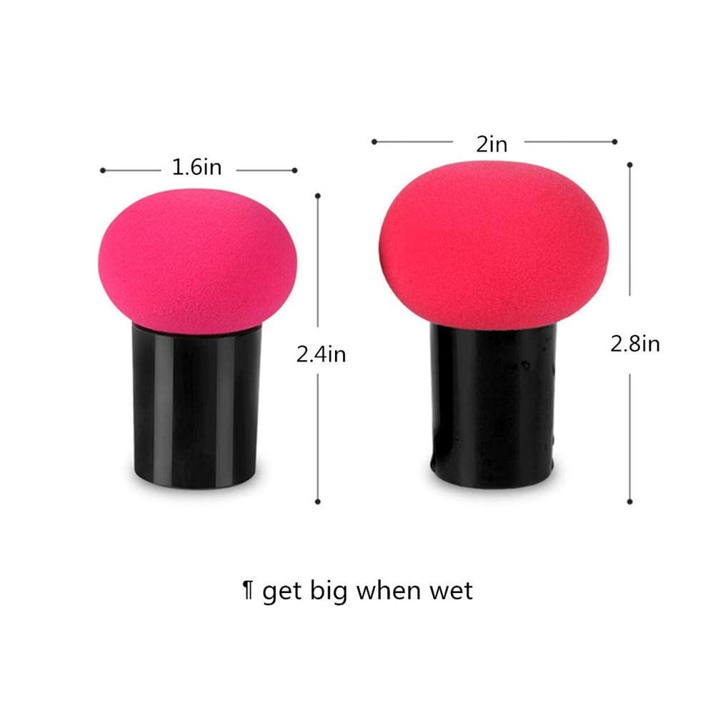 3 Pack Foundation Powder Puff Cosmetic Sponges Mushroom Makeup Brushes Blender Sponge Face Brush Makeup Puff with Handle Case for Dry Wet Use Liquid, Creams, and Powders (Rose)