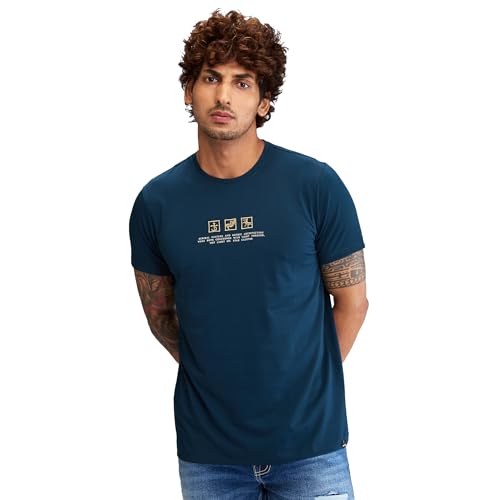 Image of Spykar Men's Slim Fit Round Neck Half Sleeve Solid Casual T-Shirt