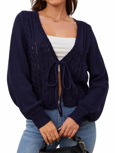 SOLY HUX Cardigan Sweaters for Women Cropped Tie Front Bow Lightweight Cardigan Long Sleeve Trendy Fall Shrugs