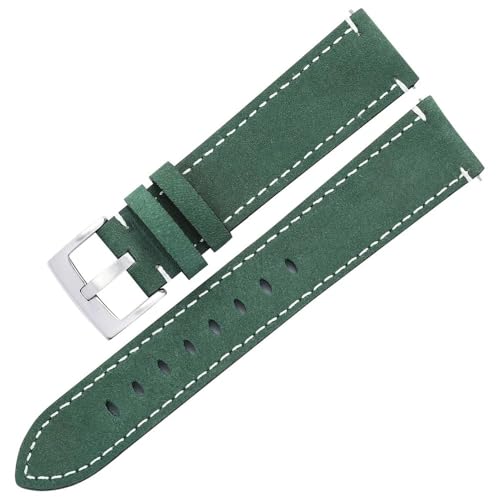 Bracelet montre en cuir souple 21 mm avec surpiqûres vertes durables