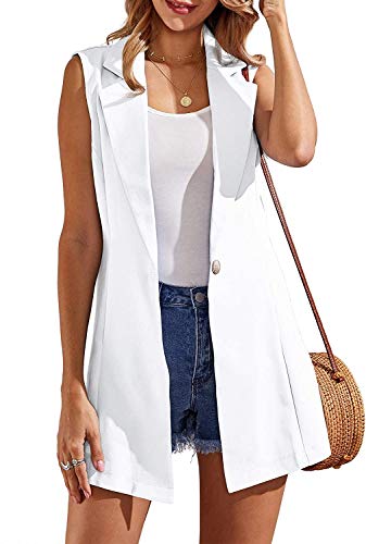 Women's Long Sleeveless Duster Trench Vest Casual Lapel Blazer Jacket