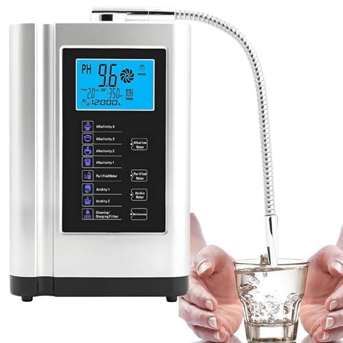 GLBMXDD Ionizador de Agua para el hogar, pH 3,5 10,5, máquina de Agua alcalina, hasta  500 mV ORP, con 7 ajustes de Agua, 8000 litros por Filtro, autolimpieza, Voz Inteligente. Silver