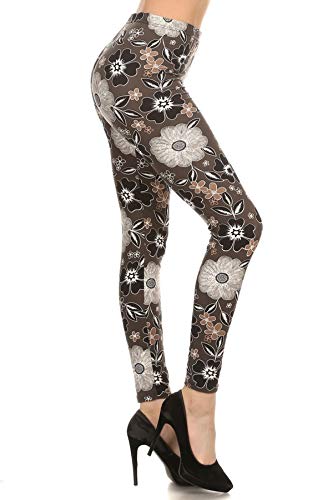 Leggings Depot High Waisted Floral & Space Print Leggings for Women-Full Length-R559, Midnight Flowers, One Size