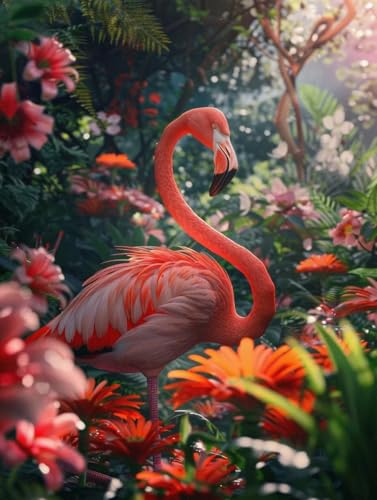 Art mosaïque 5D flamants roses 50x70cm aux strass scintillants pour décoration murale