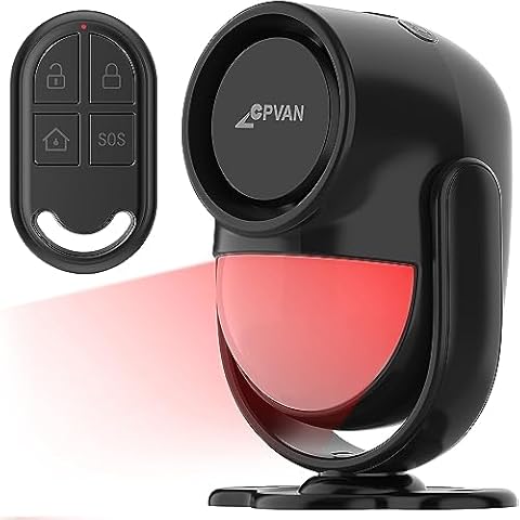 CPVAN 125dB Loud Motion Sensor Alarm with 328ft Remote Control (40ft PIR Detector, Batteries), Indoor Wireless Infrared Security Motion Detector with Siren for Home Garage Van (CP2 Pro, Black) Cover