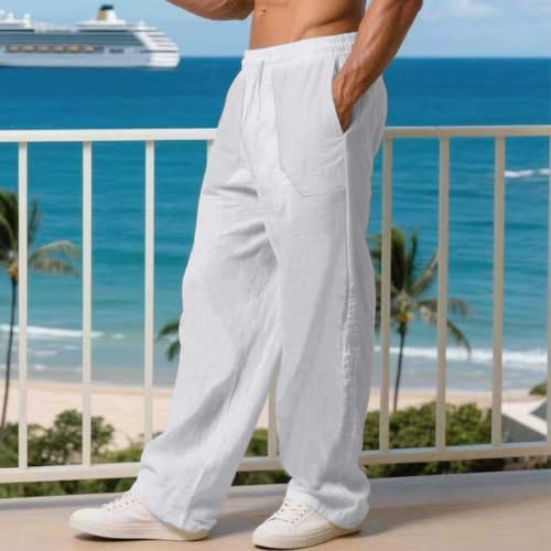 Hawyet Men's Linen Loose Fit Pants Lightweight Breathable Drawstring Trousers with Pockets Casual Straight-Legs Yoga Pants4