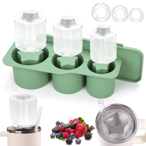 Vassoio per Cubetti di Ghiaccio per Stanley Cup, Stampini per Cubetti di Ghiaccio con Coperchio e Contenitore per Il Ghiaccio 3 Cilindri Cavi a Pentagramma per Succhi Cocktail Whisky