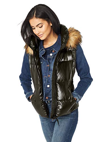 S13 Women's Snowcat Down Puffer Vest with Faux Fur Hood, Jet, Small