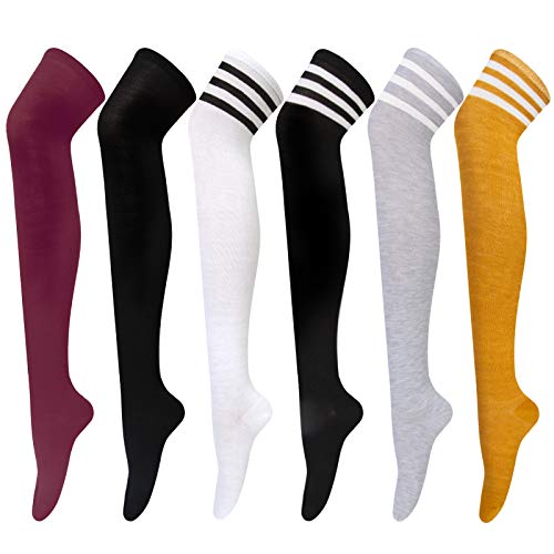 Chalier 6-8 pairs thigh high socks for women casual over the knee…