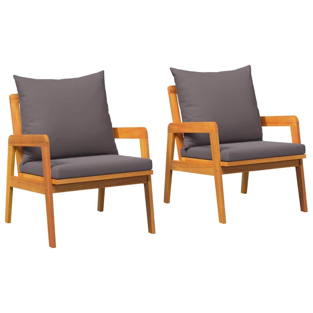 Chaises de jardin bois acacia massif huilé naturel avec coussins d'assise