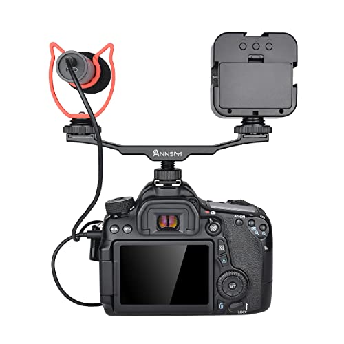 Annsm Universal Dual 2 Cold Shoe Mount Bracket V Shape With Hot Shoe Mount 1/4 Inch Thread Hole For Dslr Cameras Nikon Canon Sony Pentax And Monitors, Microphones, Led Flash, Lights Black #TOP3