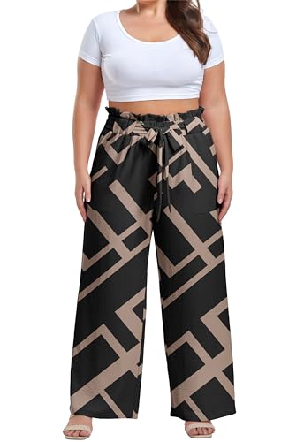 Image of OLRIK Women's Plus Size Pants Adjustable High Waisted Wide Leg Palazzo Pants Casual Trousers with Pockets Spring Clothes