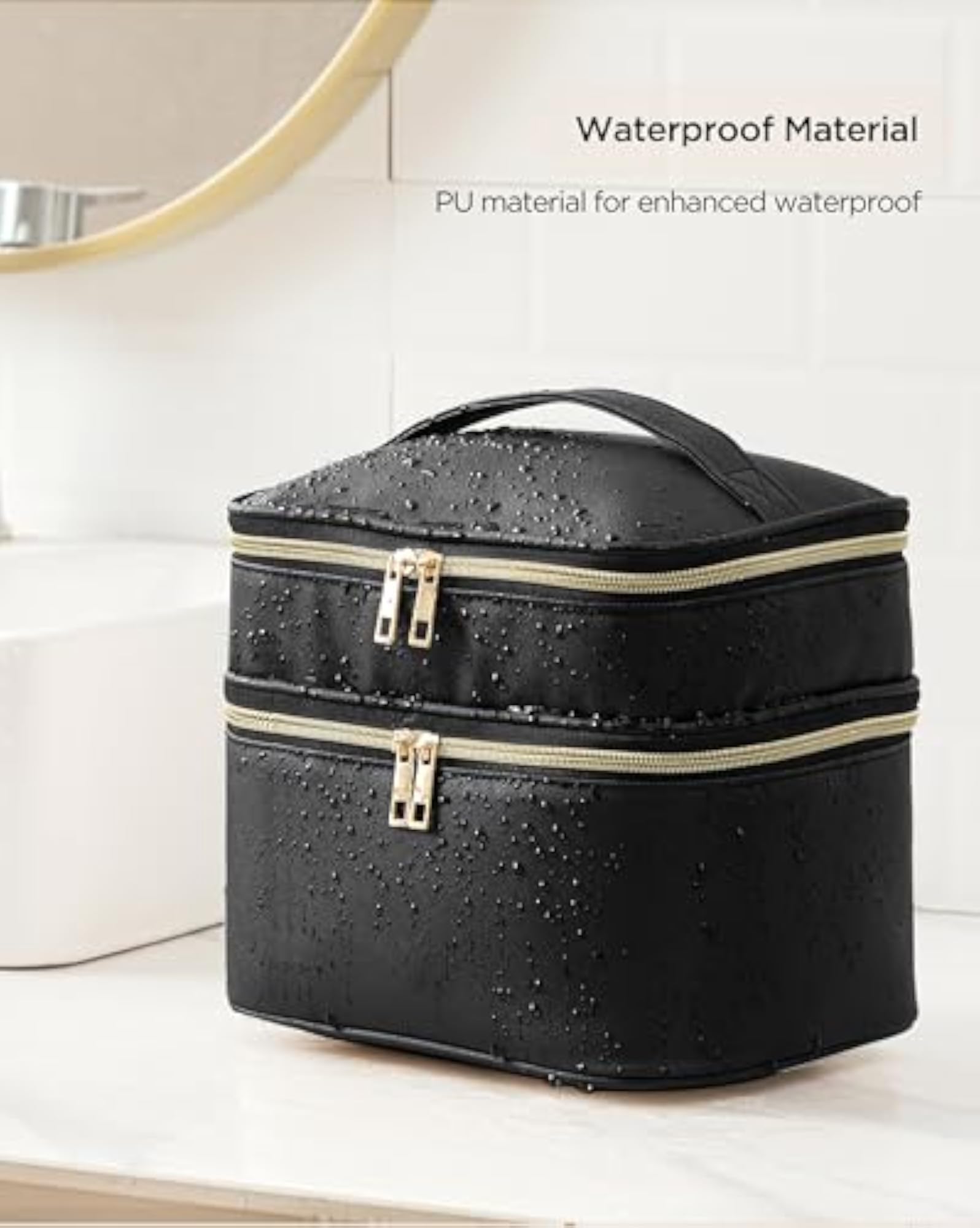 Double Layer Travel Makeup Bag, Cute Leather Organizer