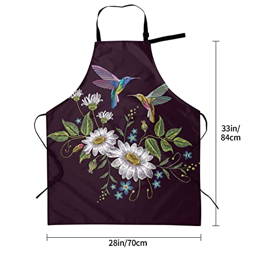 Perinsto Hummingbird Birds Flowers Waterproof Apron With 2 Pockets Kitchen Chef Aprons Bibs For Grooming Cooking Baking Painting Gardening #TOP5