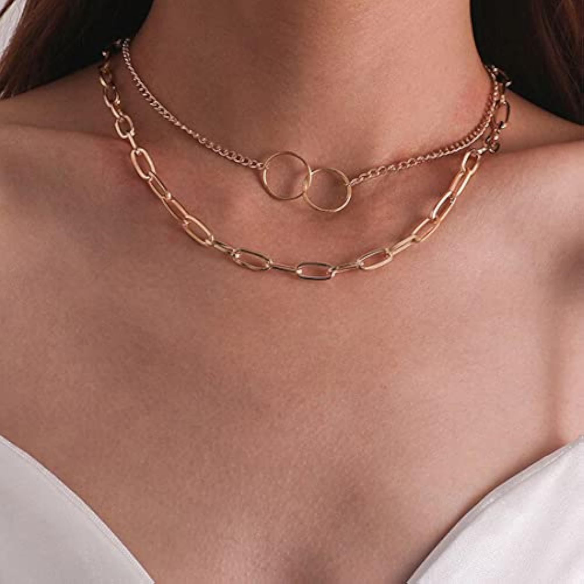 Gold Layered Necklace Set - 2 Pieces