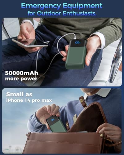 Image of Portable Charger Power Bank 50000mAh, USB-C PD 30W Fast Charging External Battery Pack with 4 Outputs & 2 Inputs, Portable Phone Charger for iPhone 17 /1615 /14 /13 /12 /11 Samsung Android (Dark Green)