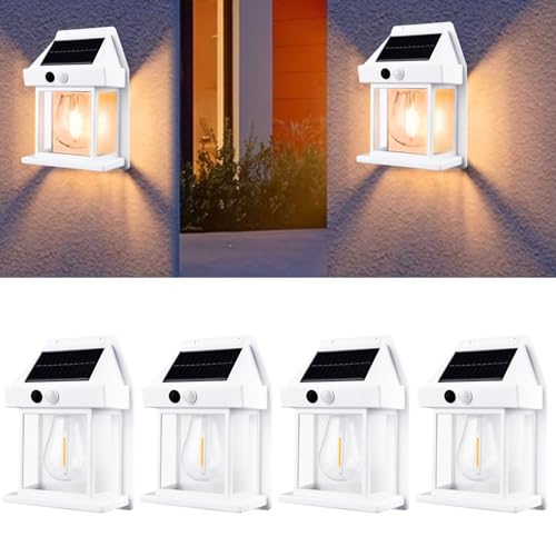 4 Pack Solar Wall Lights Outdoor with Motion Sensor, Vintage Solar Wall Lanterns, Dusk to Dawn IP65 Waterproof Solar Lights for Porch Patio Garage Fence Yard Garden (4, White) by SPOSOK - Used condition - US$20.63