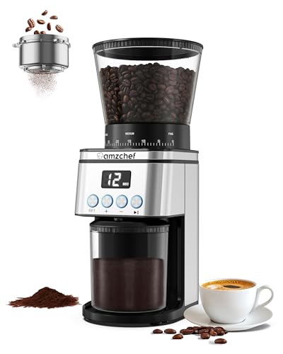 AMZCHEF Burr Coffee Grinder - 30 Precise Grind Setting - Automatic Coffee Grinders Electric with LCD Display for Espresso - Removable Stainless Steel Conical Burrs