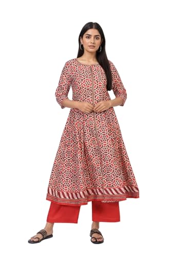 Kurta Anarkali en coton imprimé géométrique avec pantalon W for Woman