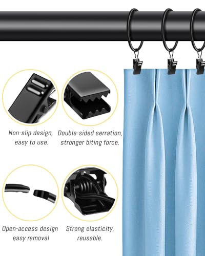 Caianwin 20 Stück Gardinenringe mit Clips, Metall Vorhangringe zum öffnen 32mm Innendurchmesser, Gardinenringe Haken für Stange,Duschvorhang(Schwarz)
