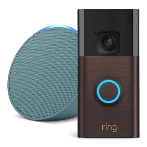 Ring Battery Video Doorbell (Venetian Bronze) and Echo Pop (Midnight Teal)