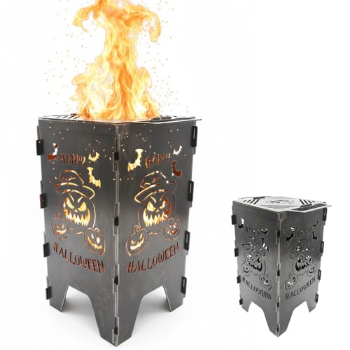 MORAINJAY Tragbarer Halloween Feuerkorb aus Cortenstahl - 20*20*40CM Feuerstelle mit Fledermaus-Design für Garten, Terrasse & Balkon - Rostbrauner Outdoor...