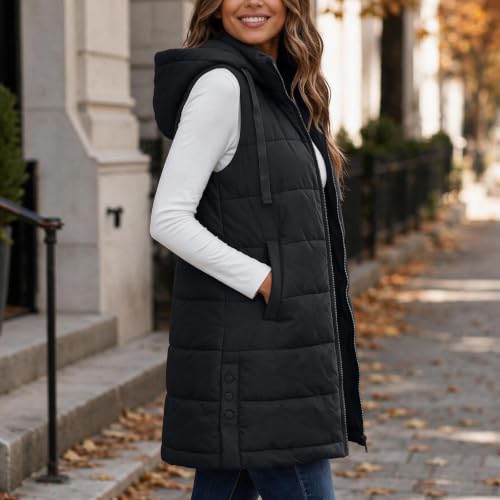 Puffy Vest Women Long Hooded Sleeveless Quilted Zip Up Padded Winter Jacket - image 7