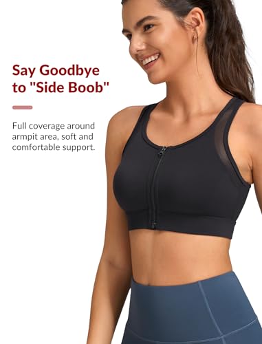 Yvette Front Zip Sports Bras for Women High Impact Mesh Racerback Full Support Sports Bra Plus Size for Running3