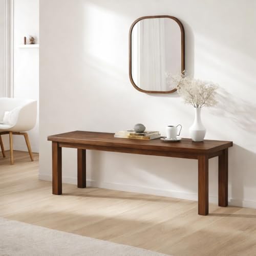 Image of 100cm Long Wooden 3 Seater Bench for Living Room | 3 Seater Dining for Dining Table | Adjustable Bench for Study | Sheesham Wooden for Drawing Room (Walnut 4 Legs, 100 * 35 * 45* Cm)