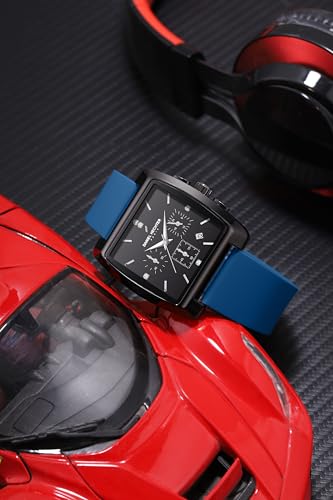 Image of Daniel Hechter Paris Alma Collection Watch for Men Premium Chronograph Watch Black Square Dial Silicone Strap, Multi-Function, Date Display Luxury