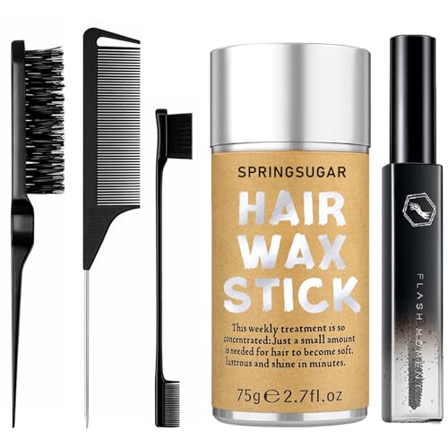 SPRINGSUGAR 5 Pcs Hair Wax Stick for Flyaways Edge Control Slick - Styling Tools Includes , Finishing , Comb, Gel for Fly Away for Women
