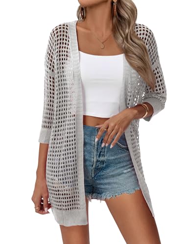 Image of Zeagoo Women's 2026 Summer Crochet Lightweight Cardigan Short Sleeve Boho Kimono Oversized Open Front Sweater Tops
