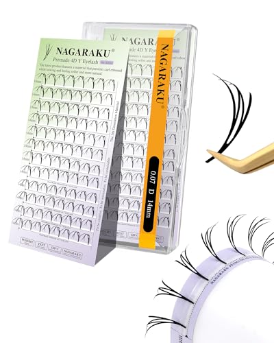 NAGARAKU Premade Anime 4D Y Shaped Fans 0.07 D Curl 14mm Mix Spikes Lash