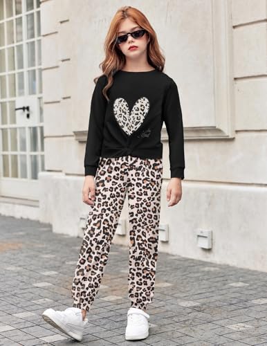 Image of Arshiner Girls 2 Piece Outfits Fashion Twist Front Tracksuit Long Sleeve Pullover Sweatshirt Sweatpants Jogger set Sweatsuit