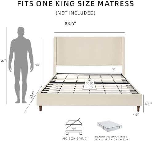 Platform Bed - Boucle Upholstered King Size Frame